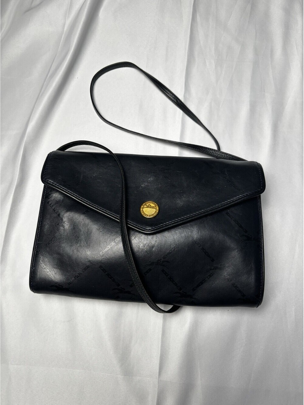 Vintage Longchamp Paris Navy Leather Shoulder Bag